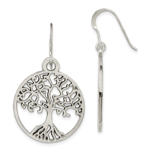 QE14687 Sterling Silver Tree of Life Dangle Earrings