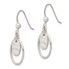 QE14698 Sterling Silver Polished & Hammered Oval Dangle Earrings