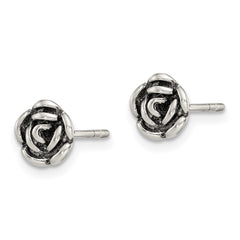 QE14702 Sterling Silver Oxidized Flower Post Earrings