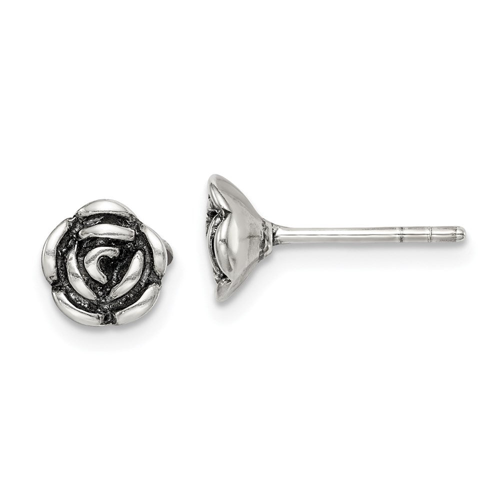 QE14702 Sterling Silver Oxidized Flower Post Earrings