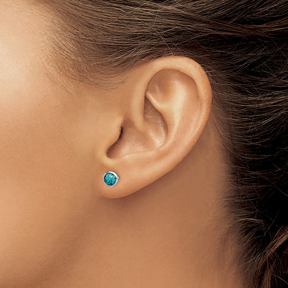 QE14709 Sterling Silver Round Turquoise Post Earrings