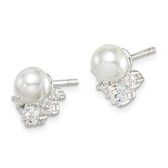 QE14715 Sterling Silver CZ and Glass Pearl Post Earrings