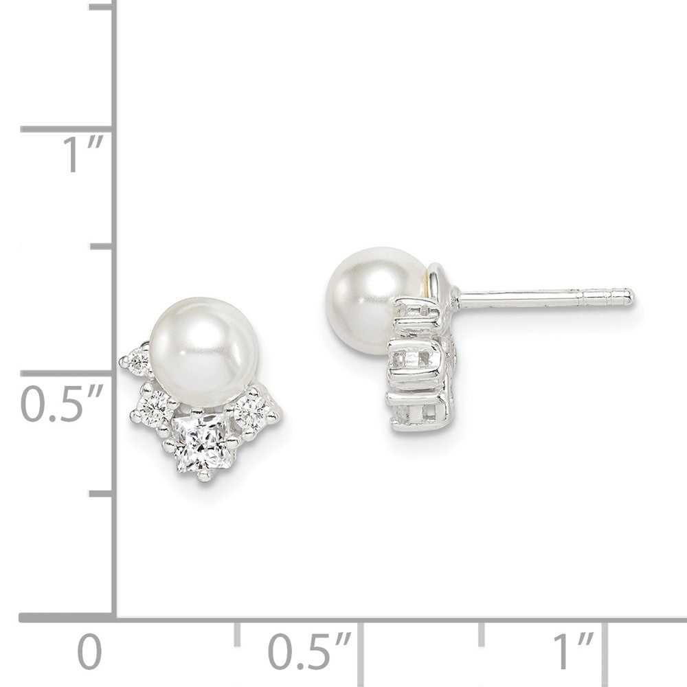 QE14715 Sterling Silver CZ and Glass Pearl Post Earrings