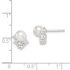 QE14715 Sterling Silver CZ and Glass Pearl Post Earrings