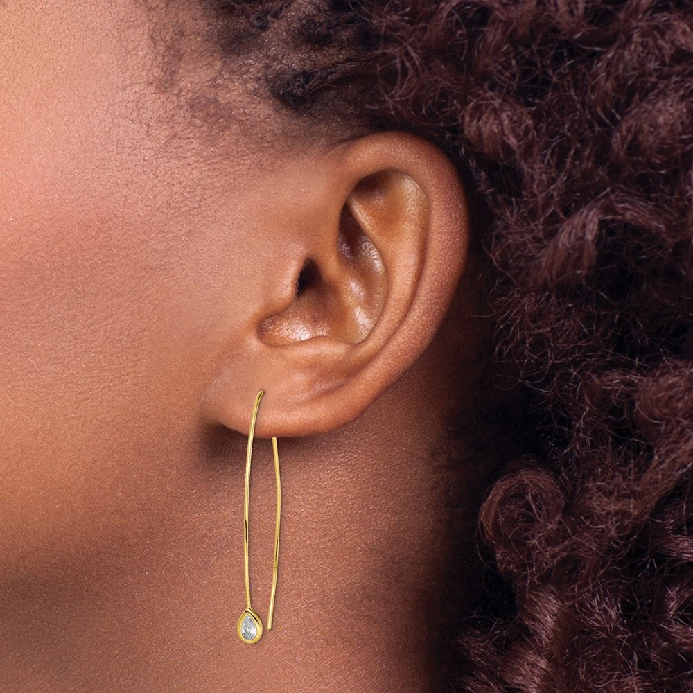 QE14722 Sterling Silver Gold-tone CZ Threader Earrings