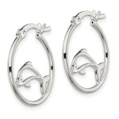 QE14723 Sterling Silver Polished Dolphin Hoop Earrings