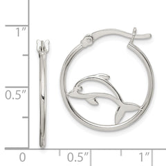 QE14723 Sterling Silver Polished Dolphin Hoop Earrings