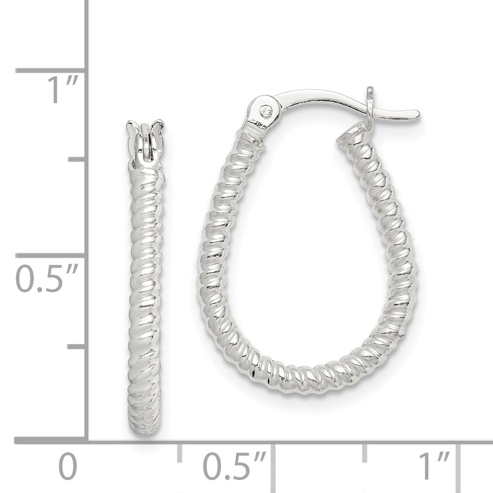QE14738 Sterling Silver Twisted 2.5mm Teardrop Hoop Earrings
