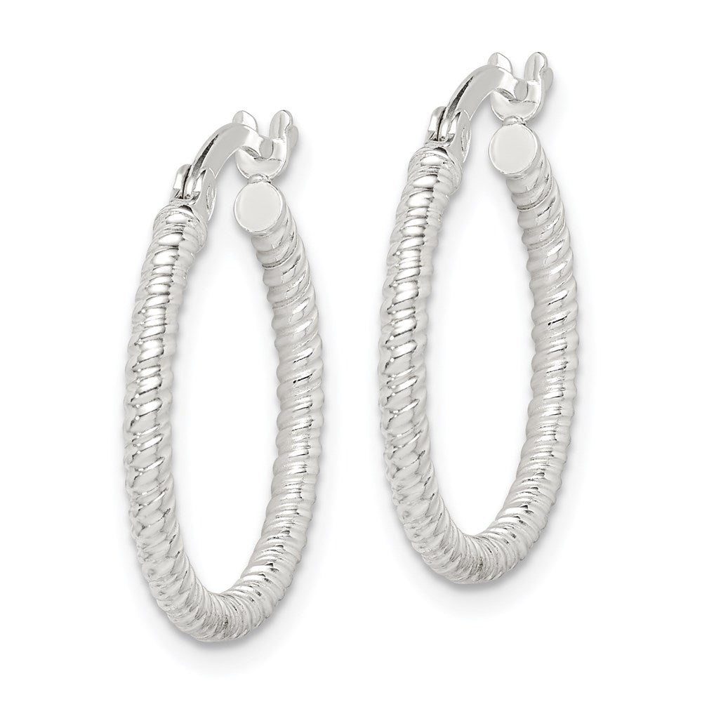 QE14739 Sterling Silver Twisted 2x20mm Round Hoop Earrings