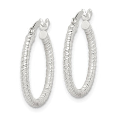 QE14739 Sterling Silver Twisted 2x20mm Round Hoop Earrings