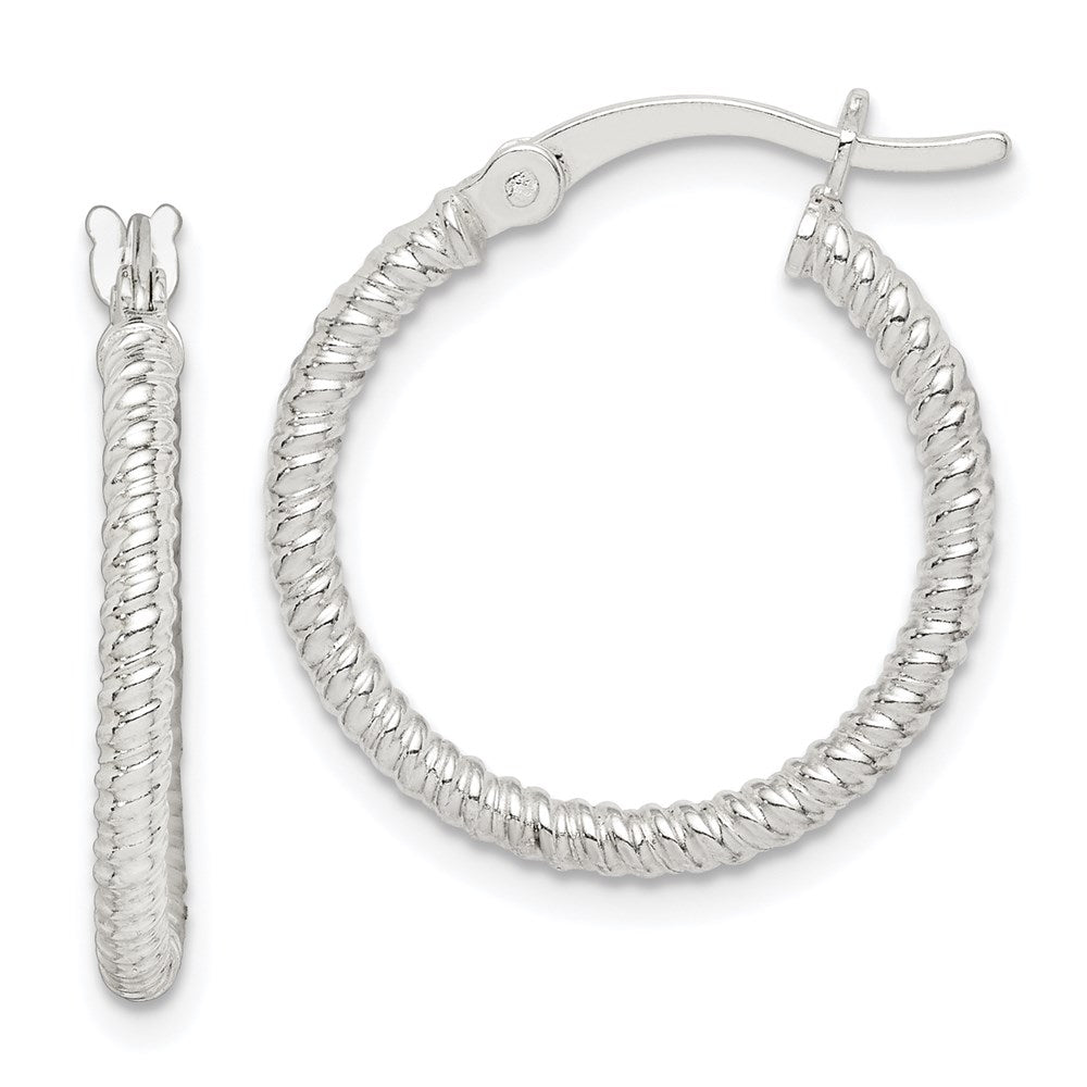QE14739 Sterling Silver Twisted 2x20mm Round Hoop Earrings