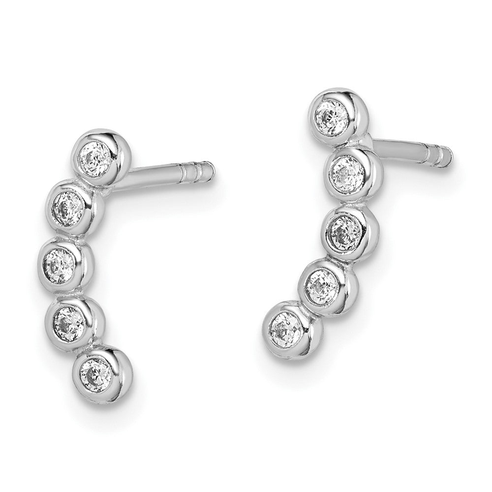 QE14758 Sterling Silver Rhodium-plated Polished Five CZ Curved Post Earrings