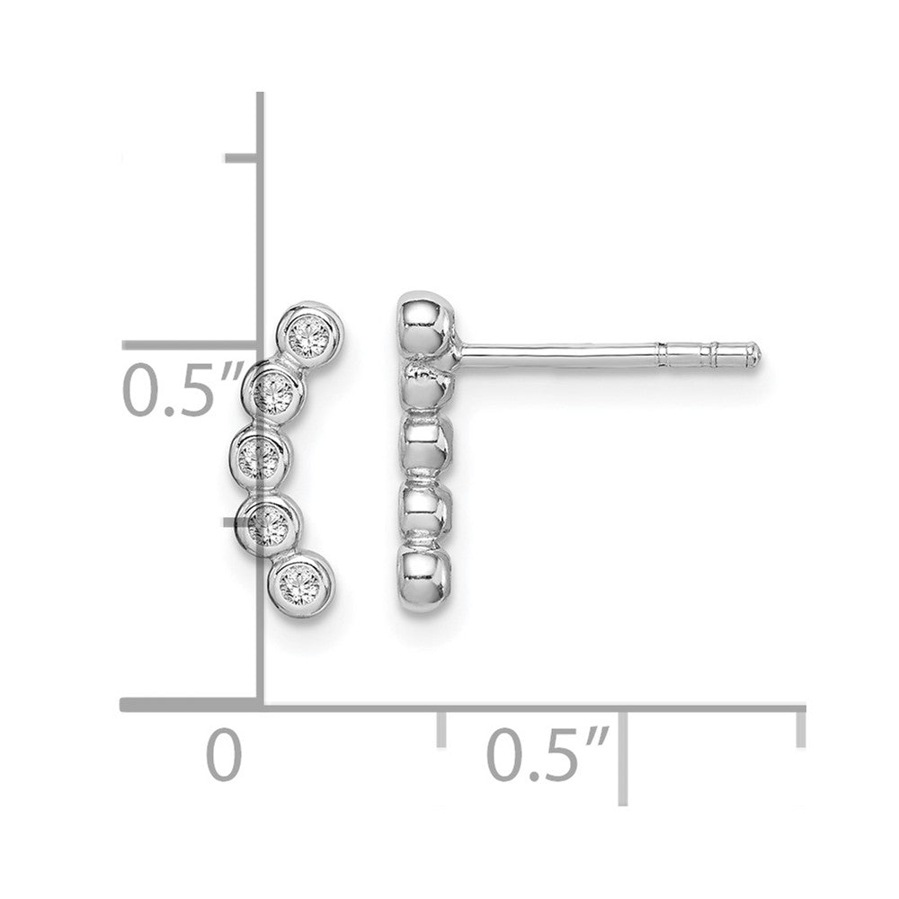 QE14758 Sterling Silver Rhodium-plated Polished Five CZ Curved Post Earrings
