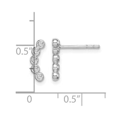 QE14758 Sterling Silver Rhodium-plated Polished Five CZ Curved Post Earrings