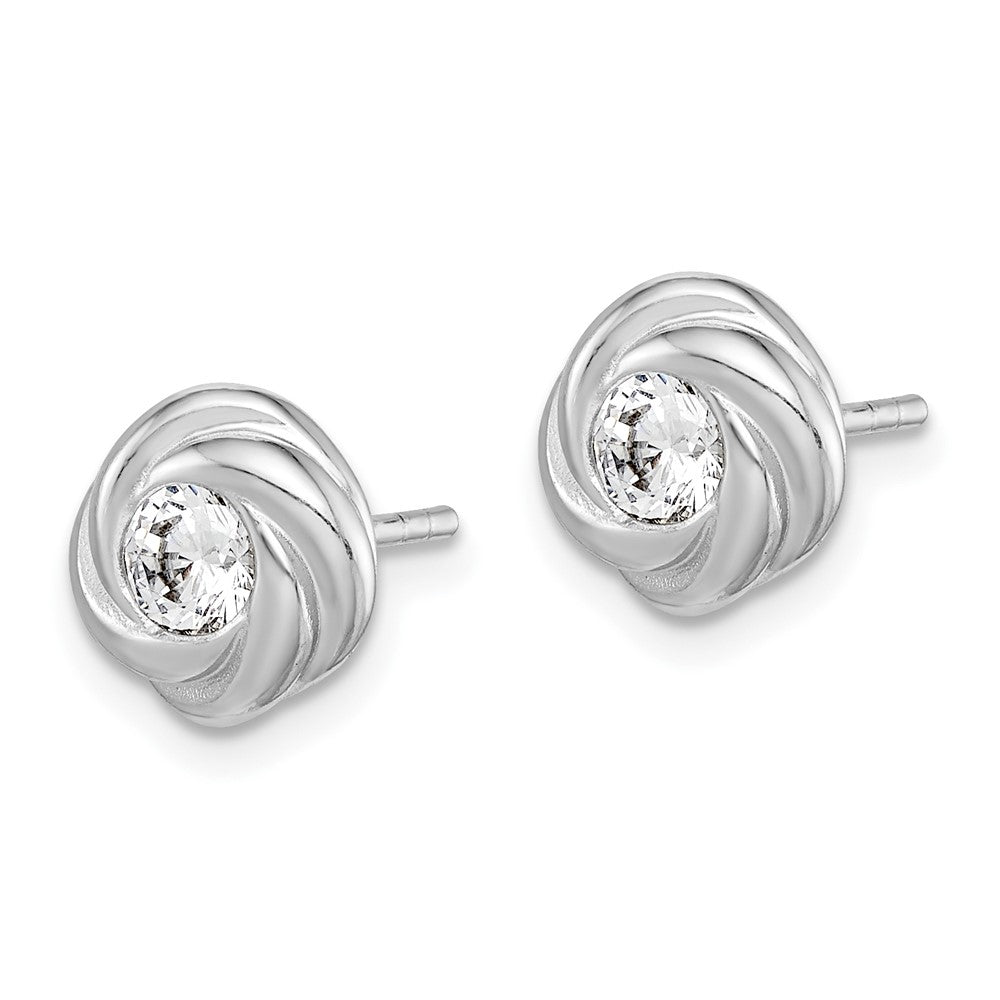 QE14760 Sterling Silver Rhodium Plated CZ Knot Post Earrings