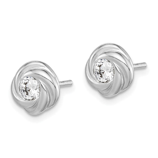 QE14760 Sterling Silver Rhodium Plated CZ Knot Post Earrings