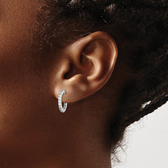 QE14767 Sterling Silver Rhodium-Plated CZ J-Hoop Earrings