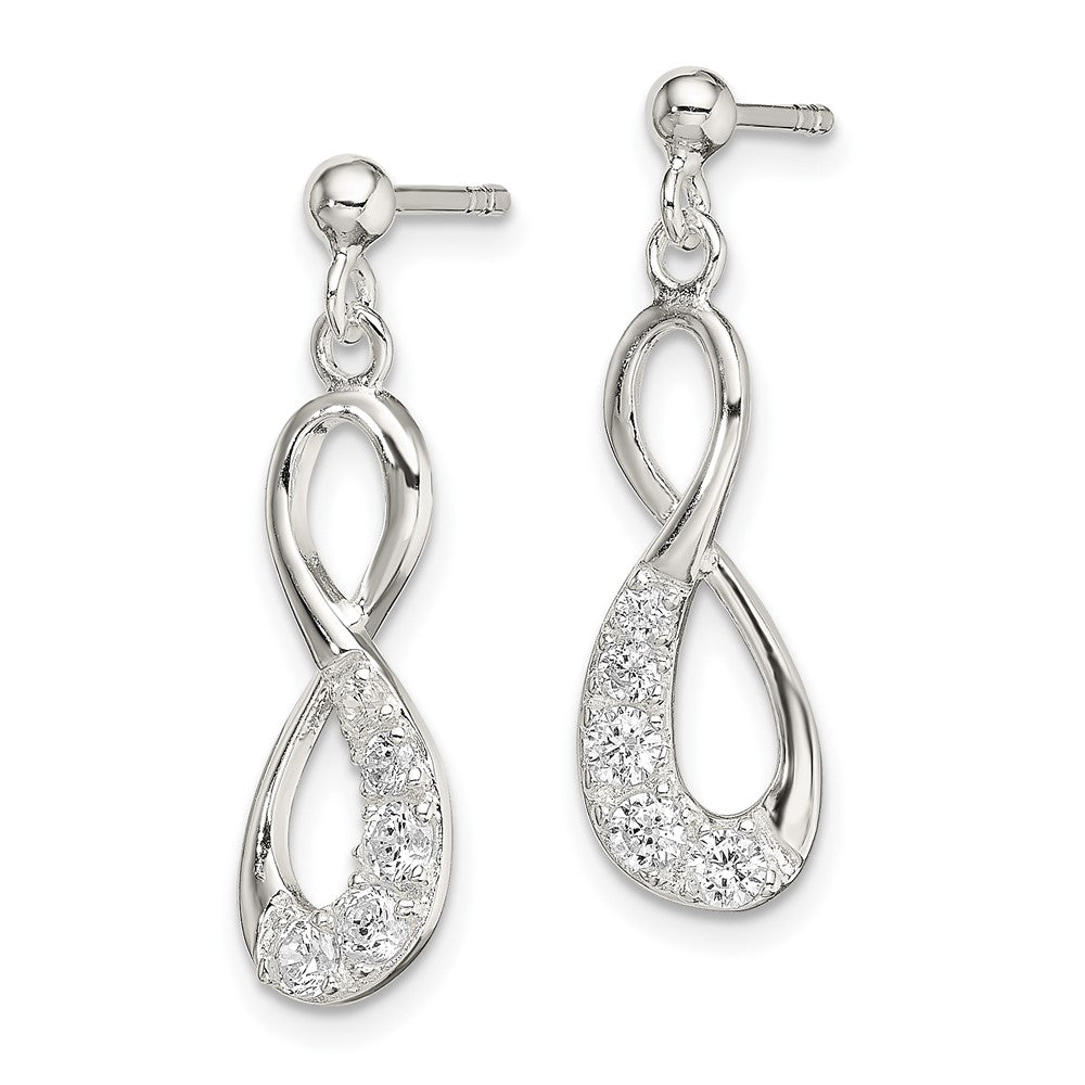 QE14777 Sterling Silver CZ Infinity Loop Dangle Earrings
