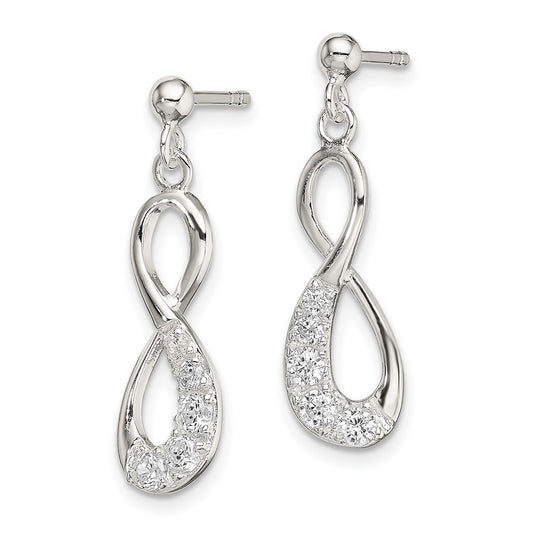 QE14777 Sterling Silver CZ Infinity Loop Dangle Earrings