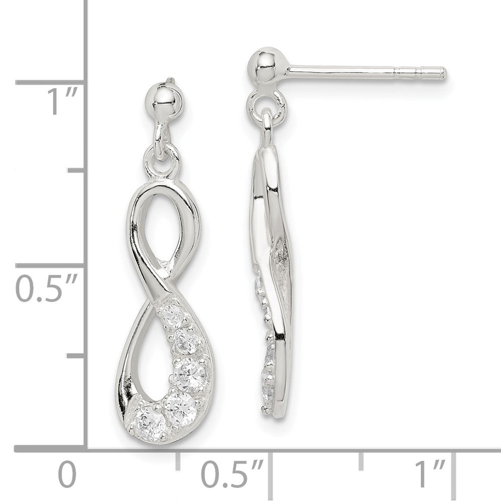 QE14777 Sterling Silver CZ Infinity Loop Dangle Earrings