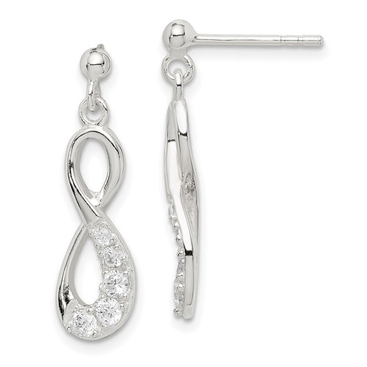 QE14777 Sterling Silver CZ Infinity Loop Dangle Earrings