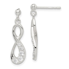 QE14777 Sterling Silver CZ Infinity Loop Dangle Earrings