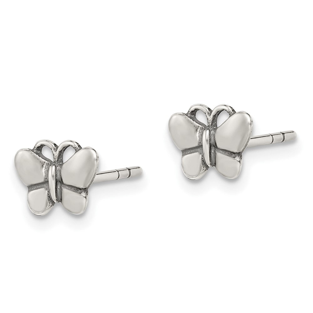 QE14783 Sterling Silver Oxidized Butterfly Post Earrings