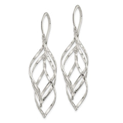 QE14807 Sterling Silver Fancy Polished & Diamond-cut Twisted Dangle Earrings