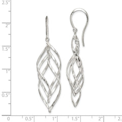 QE14807 Sterling Silver Fancy Polished & Diamond-cut Twisted Dangle Earrings