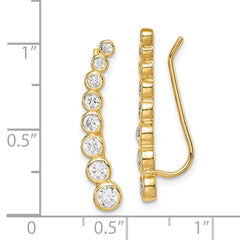 QE14810 Sterling Silver Gold-tone Polished Graduated CZ Ear Climber Earrings