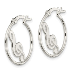 QE14813 Sterling Silver Polished Music Note Hoop Earrings