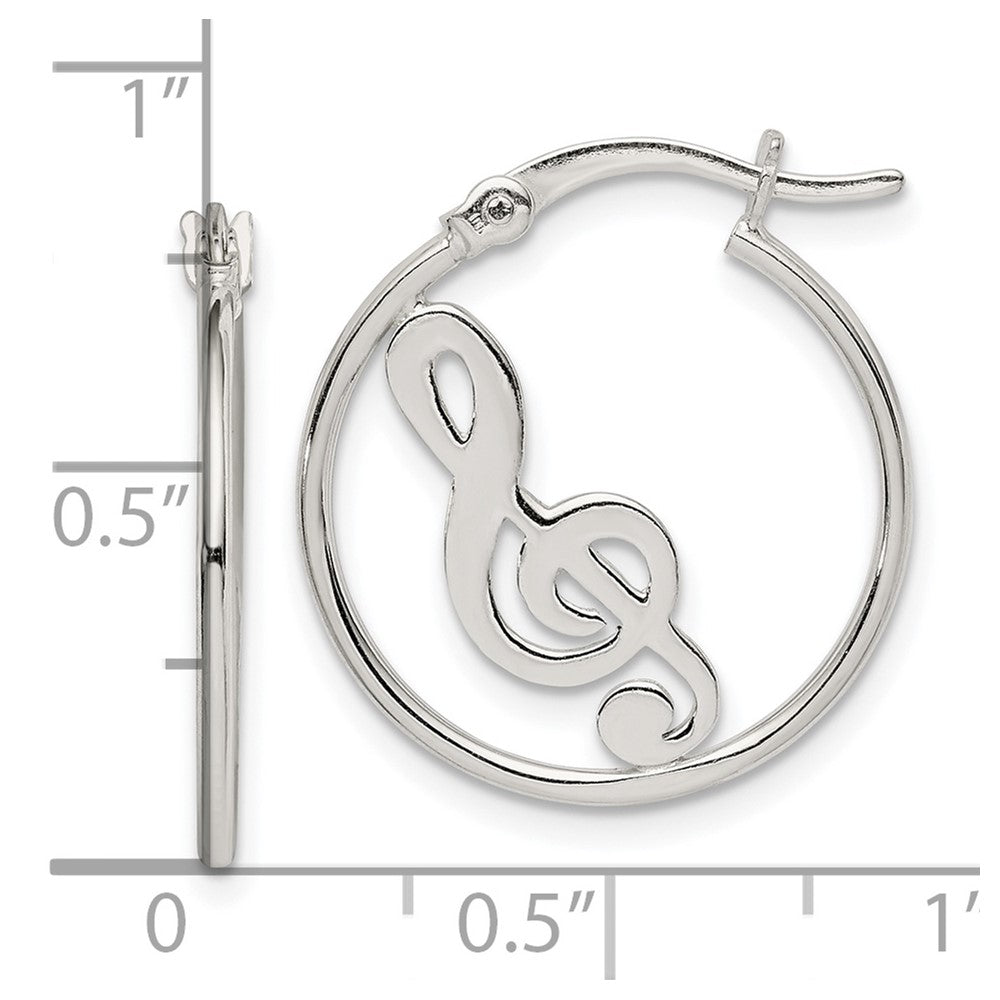 QE14813 Sterling Silver Polished Music Note Hoop Earrings