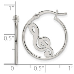 QE14813 Sterling Silver Polished Music Note Hoop Earrings