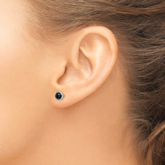 QE14825 Sterling Silver Rhodium-plated Polished Onyx Round Bezel Stud Earrings