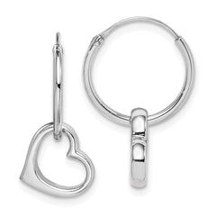 QE14842 Sterling Silver Rhodium-plated Heart Hoop Earring