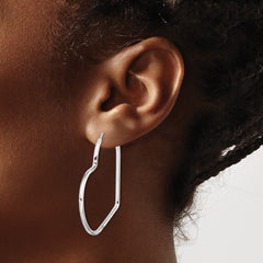 QE14844 Sterling Silver Rhodium-Plated 2mm Heart Hoop Earrings