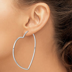 QE14845 Sterling Silver Rhodium-Plated 2mm Heart Hoop Earrings
