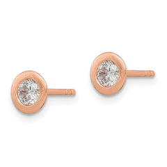 QE14847 Sterling Silver Rose-tone Brushed CZ Post Earrings
