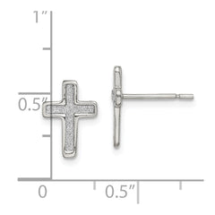 QE14849 Sterling Silver Polished Glitter Infused Latin Cross Post Earrings