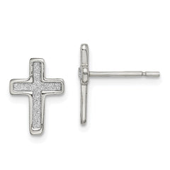 QE14849 Sterling Silver Polished Glitter Infused Latin Cross Post Earrings