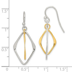 QE14865 Sterling Silver & Gold Tone Polished Diamond Shaped Dangle Earrings