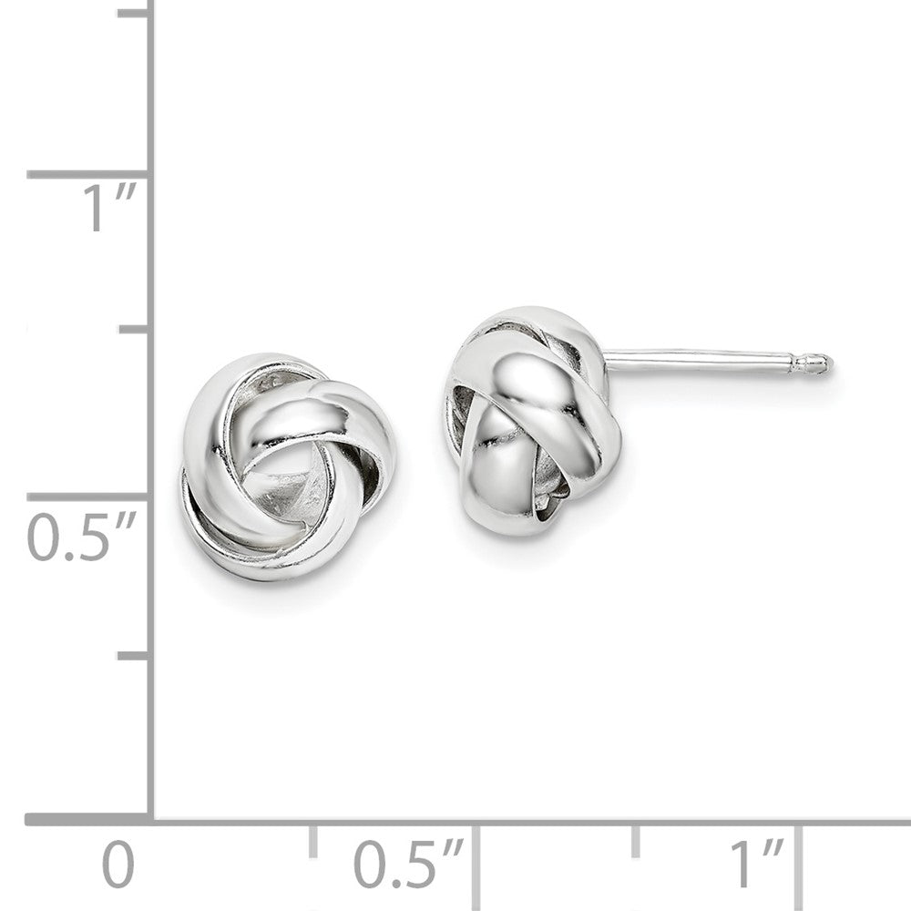 QE14870 Sterling Silver Rhodium-plated Polished 9mm Love Knot Post Earrings