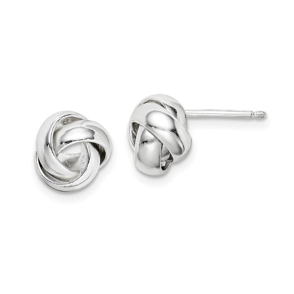 QE14870 Sterling Silver Rhodium-plated Polished 9mm Love Knot Post Earrings