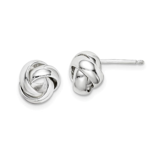 QE14870 Sterling Silver Rhodium-plated Polished 9mm Love Knot Post Earrings