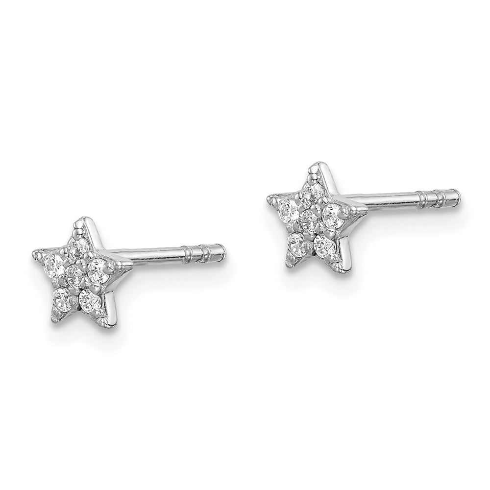 QE14873 Sterling Silver Rhodium Plated CZ Star Post Earrings