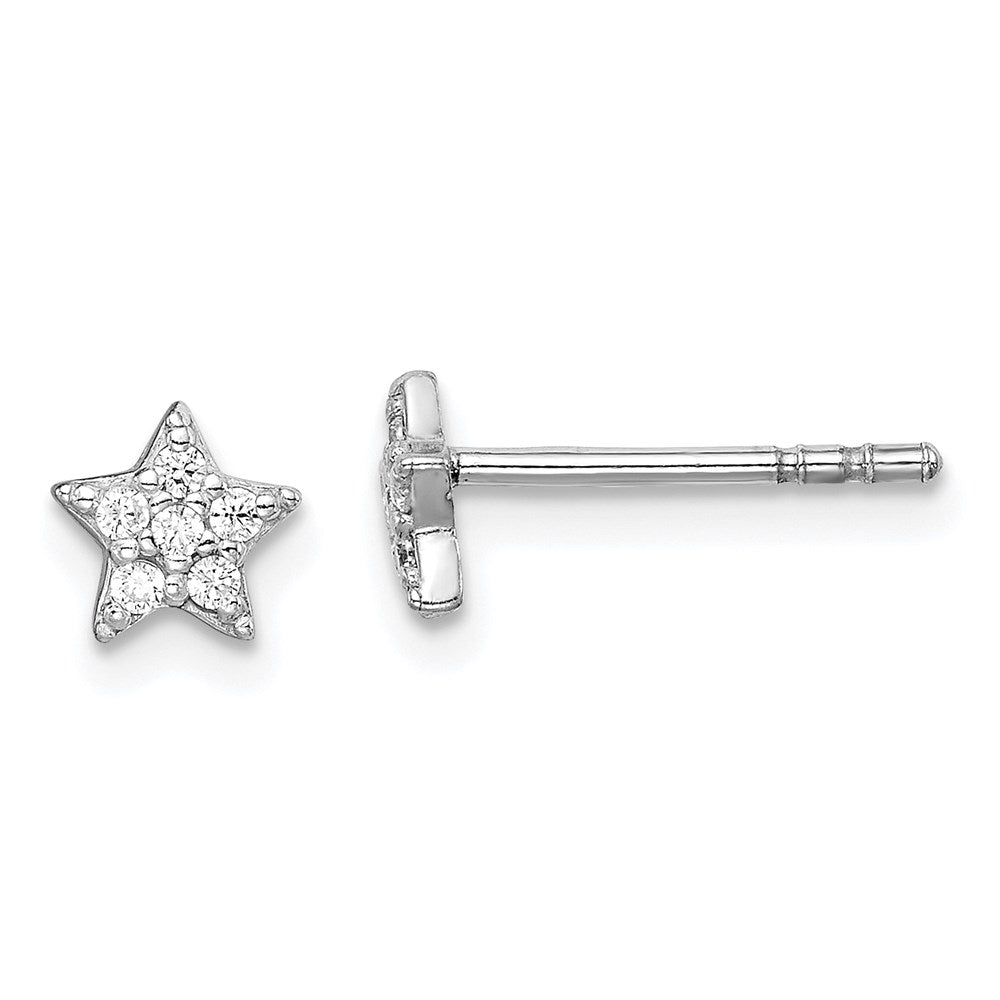 QE14873 Sterling Silver Rhodium Plated CZ Star Post Earrings