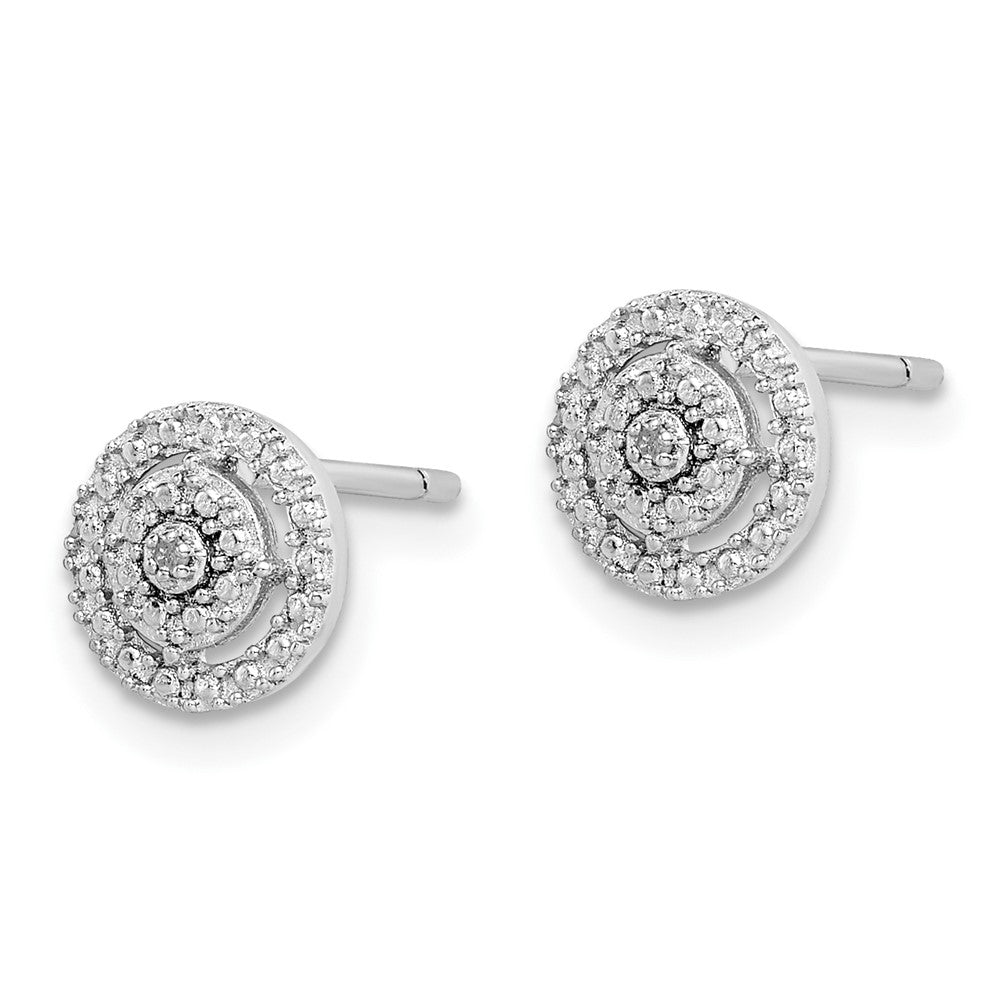 QE14876 Sterling Silver RH-plated Polished & Textured Diamond Circle Post Earrings