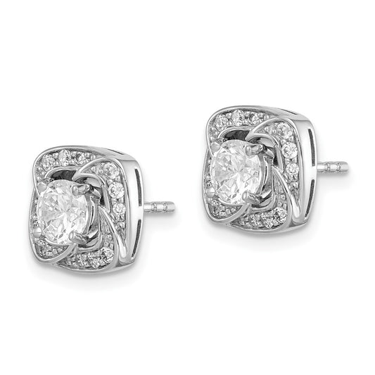 QE14878 Sterling Silver RH-plated 5mm Round CZ Post w/ Square Jackets Earrings
