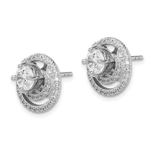 QE14879 Sterling Silver Rhodium-plated 6mm Round CZ w/Swirl Jackets Earrings
