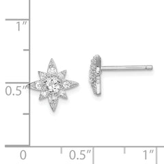 QE14886 Sterling Silver Rhodium-plated Polished & Beaded CZ Star Post Earrings